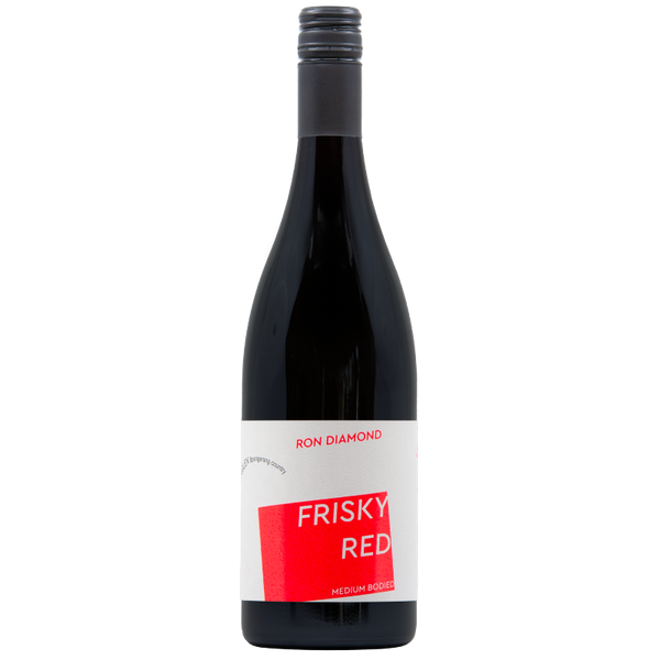 Red wine labelled Ron Diamond Frisky Red